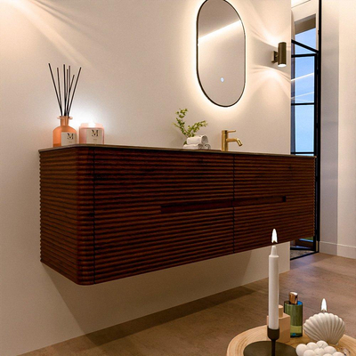 Mondiaz CIRO-DLUX Badkamermeubelset - 160x45x50cm - Solid surface wastafel Sombra - 1 wasbak Rechts - 1 kraangat - 4 lades - Ruby