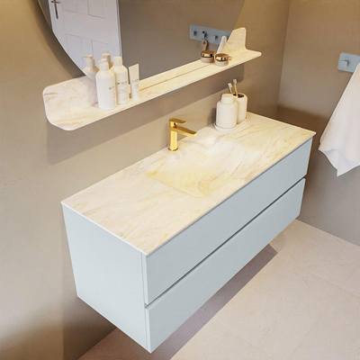 Mondiaz VICA-DLUX Ensemble de meuble de salle de bain - 120cm - meuble sous-vasque argile - 2 tiroirs - lavabo encastré nuage milieu - 1 trou de robinet - version haute 60cm - ostra