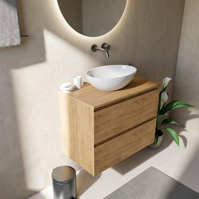 Saniclass Holz Pure Ensemble de meubles de salle de bains - 80x45x62cm - plan de travail en bois - sans trou de robinetterie - 2 tiroirs - chêne naturel mat (bois)