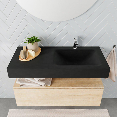 MONDIAZ ALAN 100cm - meuble sous-vasque - chêne blanchi - 1 tiroir - lavabo suspendu - cuve à droite - 1 trou de robinet - urban