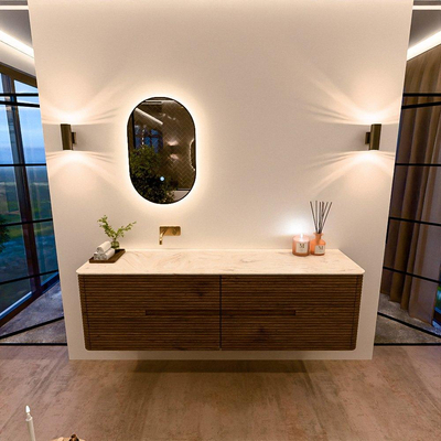 Mondiaz CIRO-DLUX Badkamermeubelset - 170x45x50cm - Solid surface wastafel Ostra - 1 wasbak Links - zonder kraangaten - 4 lades - Dusk