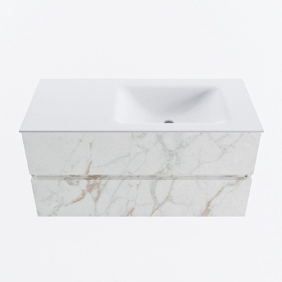 Mondiaz VICA ensemble de meuble de salle de bain - 100cm - meuble sous-vasque carrara - 2 tiroirs - lavabo cloud droite - 1 trou de robinet - version haute de 60cm - talc