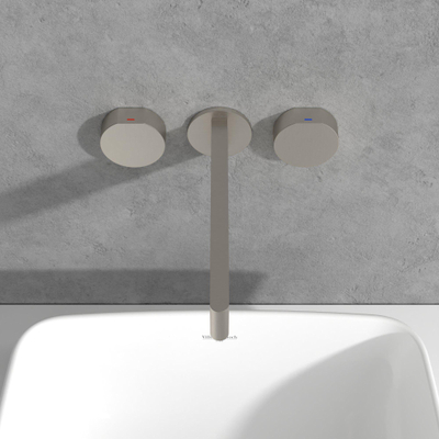 Villeroy & Boch Dawn wastafeluitloop set - zonder pop up - wandmontage afbouwdeel - Brushed Nickel (rvs)