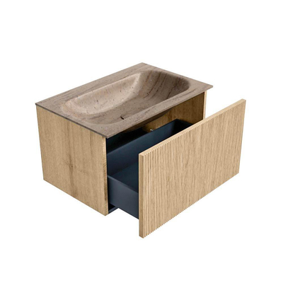 MONDIAZ KURVE-DLUX Meuble de salle de bains 70cm couleur Oak avec 1 tiroir et 0 porte. Lavabo BIG SMALL Central sans trou de robinet Saba.