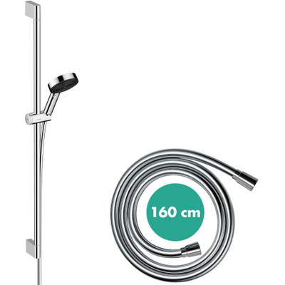 Hansgrohe Pulsify Select ensemble barre de douche coulissante 3jets Relaxation EcoSmart 10.5cm avec barre coulissante 90 cm Chrome