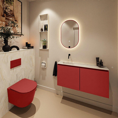 MONDIAZ TURE-DLUX Meuble toilette - 100cm - Fire - EDEN - vasque Ostra - position gauche - sans trou de robinet