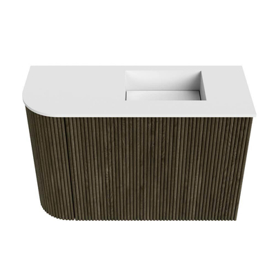 Mondiaz JOYA 61.6cm toiletmeubel - ronding links kleur Shadow - Wastafel FAYE positie Rechts Zonder kraangat kleur Talc.