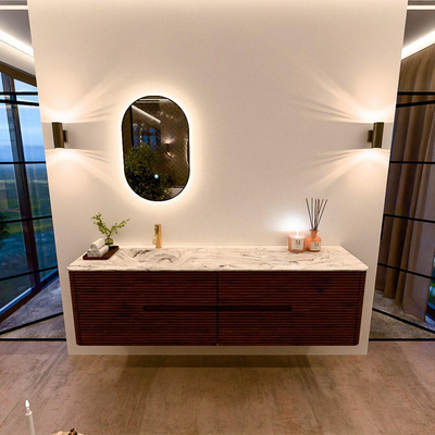 Mondiaz CIRO-DLUX Badkamermeubelset - 180x45x50cm - Solid surface wastafel Glace - 1 wasbak Links - 1 kraangat - 4 lades - Ruby