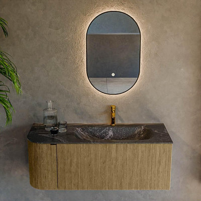 Mondiaz KURVE-DLUX Ensemble de meuble de salle de bains - 115x46x40cm - 1 tiroir - 1 porte - lavabo solid surface - à droite - 1 trou de robinet - Dusk