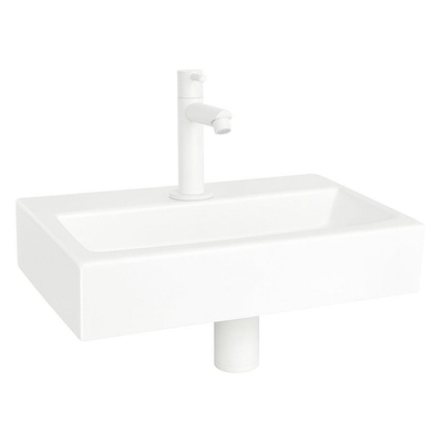 QeramiQ Fuente pack lave-mains – 38 x 24 x 7 cm – perçage central – robinet blanc mat – sans cadre