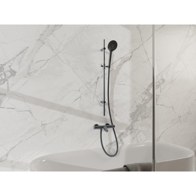 Fortifura Calvi Badkraan - met glijstangset - ronde handdouche - metalen doucheslang - PVD - geborsteld gunmetal (antraciet)