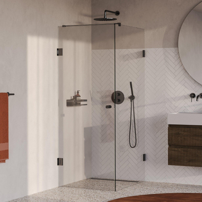 BRAUER Void Carving Douchecabine - 90x100x200cm - draaideur - glascoating - omkeerbaar - helder glas - geborsteld gunmetal PVD