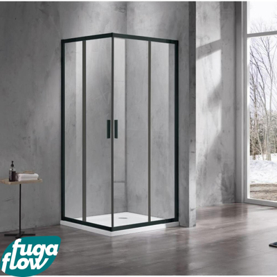 FugaFlow Efficiente Vetro Douchecabine - 100x100x200cm - hoekinstap - helder glas - profiel - mat zwart