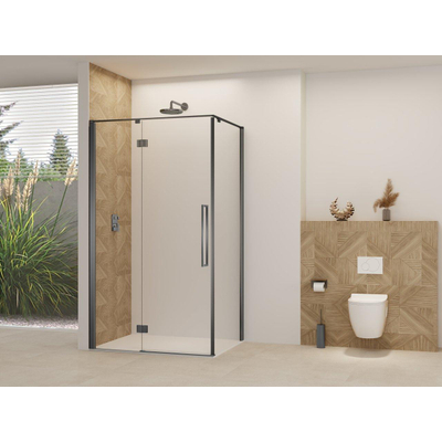 Van Rijn Products ST07 Deur tbv hoekcabine - 108x200cm - helder glas incl. stabilisatiestang - Gunmetal Geborsteld