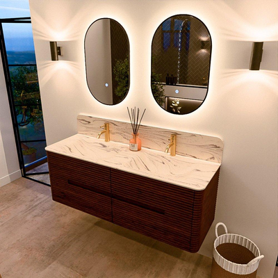 Mondiaz CIRO-DLUX Ensemble de meubles de salle de bains - 140x45x50cm - Vasque solid surface Nata - 2 lavabos double - 2 trous de robinet - 4 tiroirs - Ruby