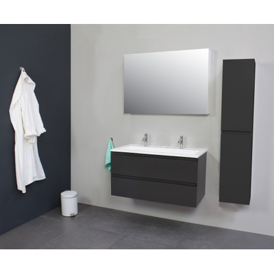 Basic Bella Meuble avec lavabo acrylique 100x55x46cm 2 trous de robinet avec miroir Anthracite mat