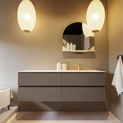 Mondiaz VICA-DLUX ensemble de meuble de salle de bain - 150cm - meuble sous-vasque fumée - 4 tiroirs - lavabo encastré nuage droite - 1 trou de robinet - version haute 60cm - ostra