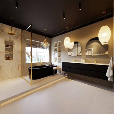 MONDIAZ VICA-DLUX Ensemble meuble de salle de bains - 200cm - meuble bas Urban - 4 tiroirs - lavabo encastré Cloud double - 2 trous de robinet - version haute 60cm - Frappe