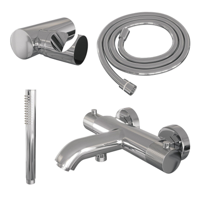 Robinet de baignoire Brauer Chrome - ensemble de douche - douchette à main 1 fonction - bouton carving - chrome