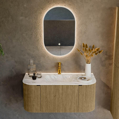 Mondiaz KURVE-DLUX Badkamermeubelset - 100x46x40cm - 1 lade - 2 deuren - wastafel solid surface - midden - 1 kraangat - Dusk
