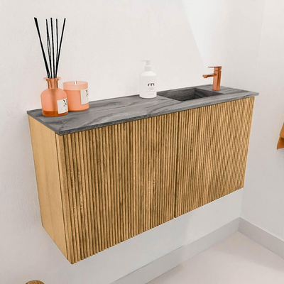 Mondiaz JOYA-DLUX 80cm toiletmeubel - kleur Oak - Wastafel FAYE positie Rechts 1 kraangat kleur Sombra.