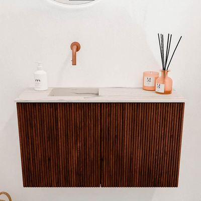 Mondiaz JOYA-DLUX 70cm toiletmeubel - kleur Ruby - Wastafel FAYE positie Links Zonder kraangat kleur Nata.