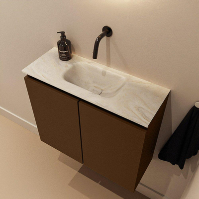 MONDIAZ TURE-DLUX meuble de toilettes 60 cm Rust. EDEN lavabo Ostra position milieu. Sans trou de robinet.