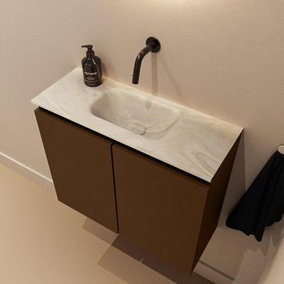 MONDIAZ TURE-DLUX Meuble toilette - 60cm - Rust - EDEN - vasque Ostra - position centrale - sans trou de robinet
