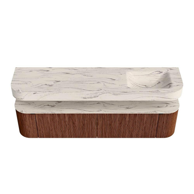 MONDIAZ THOR-DLUX Meuble de salle de bains - 190cm - arrondi gauche + droite - couleur Ruby - 2 tiroirs et 2 portes - Vasque suspendue CLOUD Droite sans trou de robinet - couleur Nata