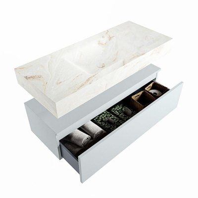 Mondiaz ALAN-DLUX Ensemble de meuble - 110cm - meuble Clay mat - 1 tiroir - Lavabo Cloud Frappe suspendu - vasque Centre - 0 trous de robinet