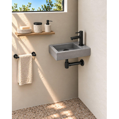 Fortifura Fuente fonteinset – rechthoekig – 40x22x8 cm – beton grijs – mat zwarte kraan