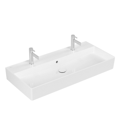 Villeroy & Boch memento 2.0 Lavabo face inférieure meulée 100x13.5x9.5cm 2 trous de robinet avec trop-plein Blanc Alpin CeramicPlus