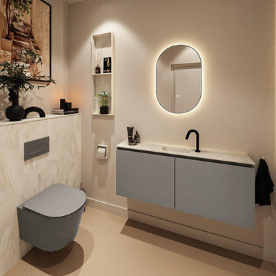 MONDIAZ TURE-DLUX Meuble toilette - 120cm - Smoke - EDEN - vasque Ostra - position centrale - 1 trou de robinet