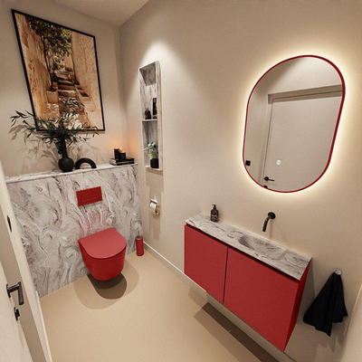 MONDIAZ TURE-DLUX Meuble de toilettes 80cm Fire. EDEN lavabo Glace position droite. Sans trou de robinet.