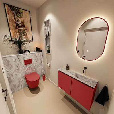 MONDIAZ TURE-DLUX Meuble toilette - 80cm - Fire - EDEN - vasque Glace - position droite - sans trou de robinet