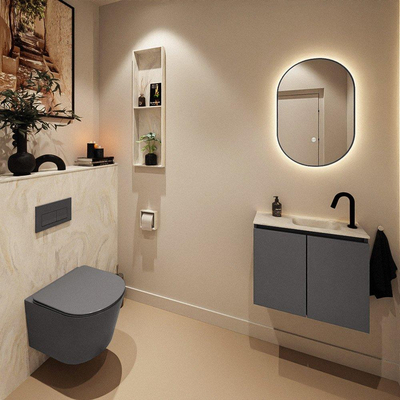 MONDIAZ TURE-DLUX Meuble toilette - 60cm - Dark Grey - EDEN - vasque Ostra - position droite - 1 trou de robinet