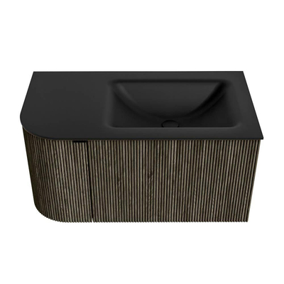 Mondiaz KURVE Badkamermeubelset - 85x46x40cm - 1 lade - 1 deur - wastafel solid surface - rechts - zonder kraangat - Shadow
