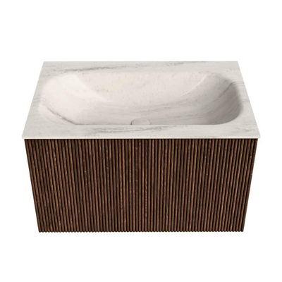 MONDIAZ KURVE-DLUX Meuble de salle de bains 70cm couleur Walnut avec 1 tiroir et 0 porte. Lavabo BIG SMALL Central 1 trou de robinet Meli.