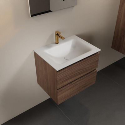 Mondiaz Aivy badmeubelset - 60x45x50cm - 1 kraangat - 1 wasbak talc Solid surface - Midden - 2 lades - Met spiegel - Melamine Mocha