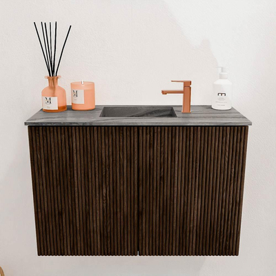 Mondiaz JOYA-DLUX 60cm meuble de salle de bains - couleur Walnut - Vasque FAYE position Milieu 1 trou de robinet couleur Sombra.