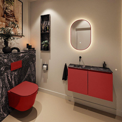 MONDIAZ TURE-DLUX Meuble toilette - 80cm - Fire - EDEN - vasque Lava - position gauche - sans trou de robinet