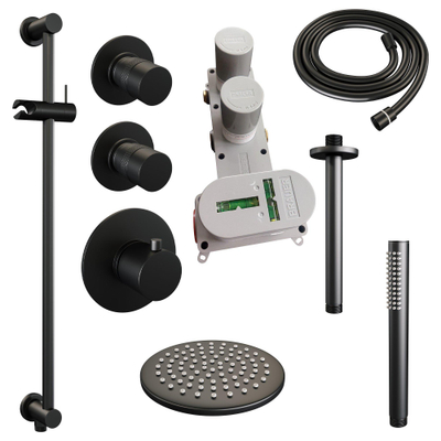 BRAUER Black Edition inbouw regendoucheset – Ø20 cm hoofddouche – 20 cm plafondbuis – staafhanddouche – glijstang 70 cm