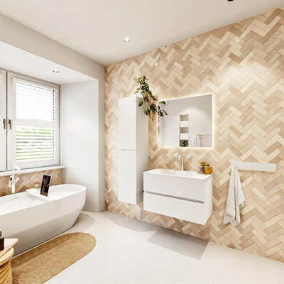 MONDIAZ VICA Meuble de salle de bains 80cm sous-meuble Talc 2 tiroirs. Lavabo CLOUD central 1 trou de robinet, couleur Talc.