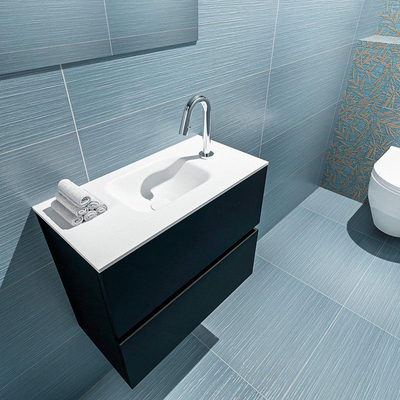 MONDIAZ ADA Meuble WC - 60x30x50cm - 1 trou de robinet - 2 tiroirs - urban mat - lavabo au milieu - Solid surface - Blanc