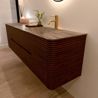 Mondiaz CIRO-DLUX Meuble de salle de bains - 170x45x50cm - Plan vasque solid surface Oza - 1 vasque à droite - 1 trou de robinet - 4 tiroirs - Ruby