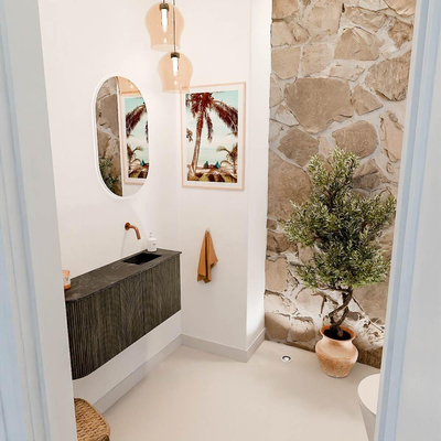 Mondiaz JOYA-DLUX 91.6cm toiletmeubel - ronding links kleur Shadow - Wastafel FAYE positie Rechts Zonder kraangat kleur Lava.