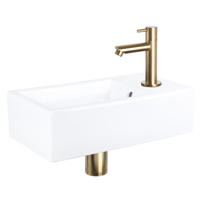 Differnz Force pack lave-mains – 40 x 22 x 11,5 cm – céramique blanche – robinet droit doré mat