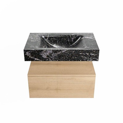 MONDIAZ ALAN - DLUX Badkamermeubelset - 70cm - onderkast - Washed Oak - 1 lade - vrijhangende wastafel - wasbak midden - 0 kraangaten - Lava