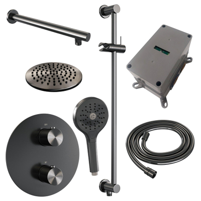 BRAUER Gunmetal Edition inbouw regendoucheset – Ø20 cm hoofddouche – 39.4 cm rechte wandarm – ronde handdouche – 3-weg