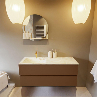 MONDIAZ VICA-DLUX Ensemble meuble de salle de bains - 120cm - meuble bas Rust - 2 tiroirs - lavabo encastré Cloud gauche - 1 trou de robinet - version haute 60cm - Frappe